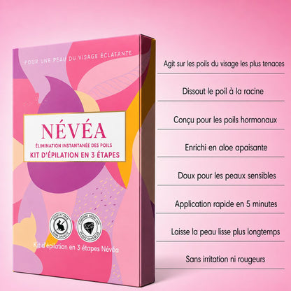 Névea - Le premier kit complet en 3 étapes qui affaiblit et dissout les poils hormonaux, sans douleur ni irritation.